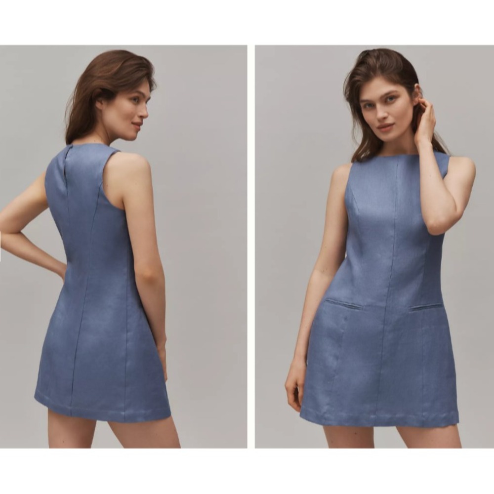 NWT Reformation Citron 100% Linen Mini Dress Size 10 Wedgewood Blue Retail $178